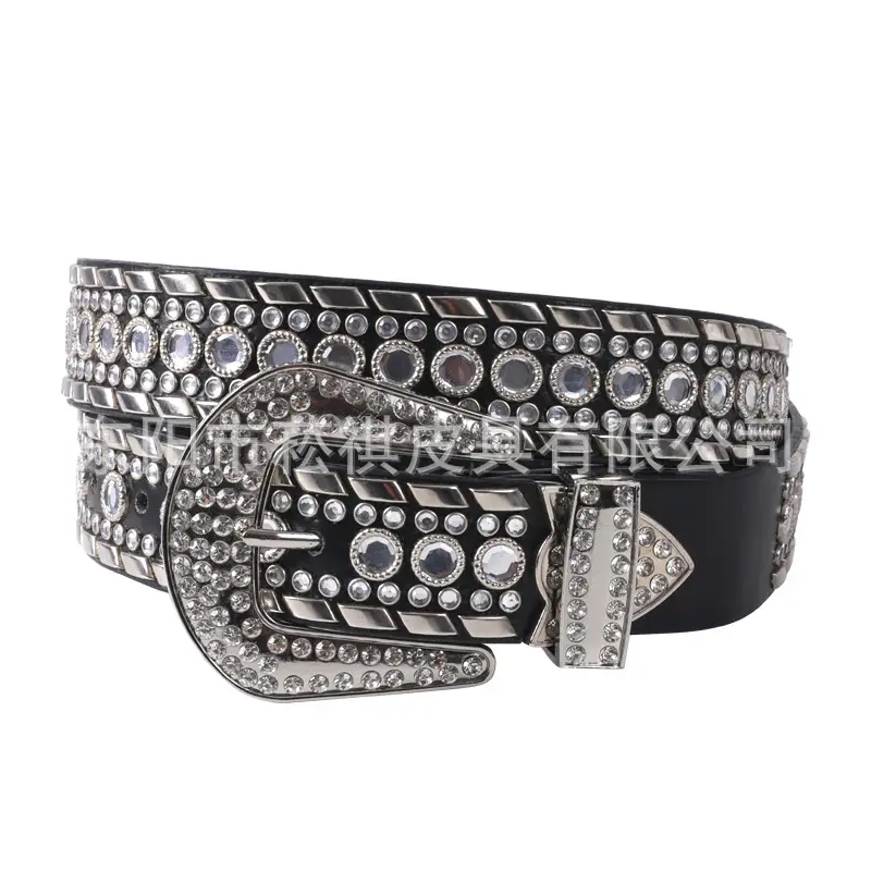Blue Rhinestone Leather Belt for Women