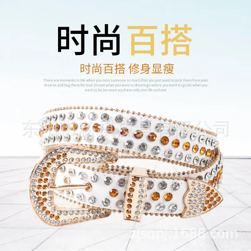 Blue Rhinestone Leather Belt for Women