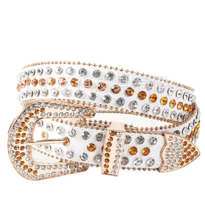Blue Rhinestone Leather Belt for Women