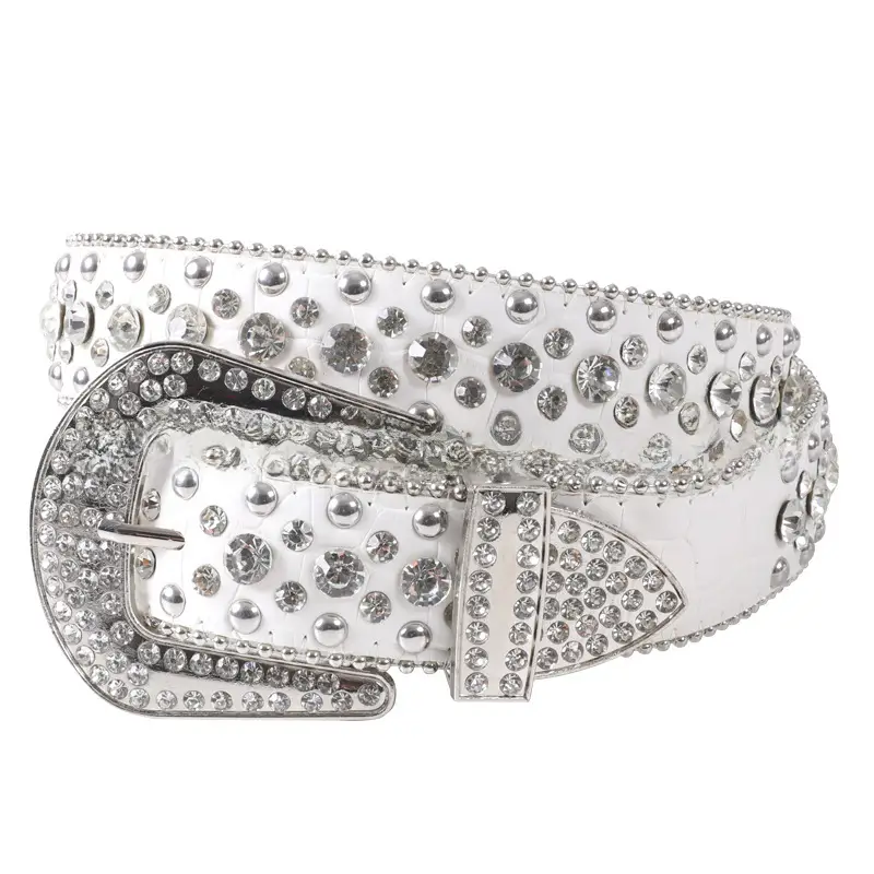 Blue Rhinestone Leather Belt for Women
