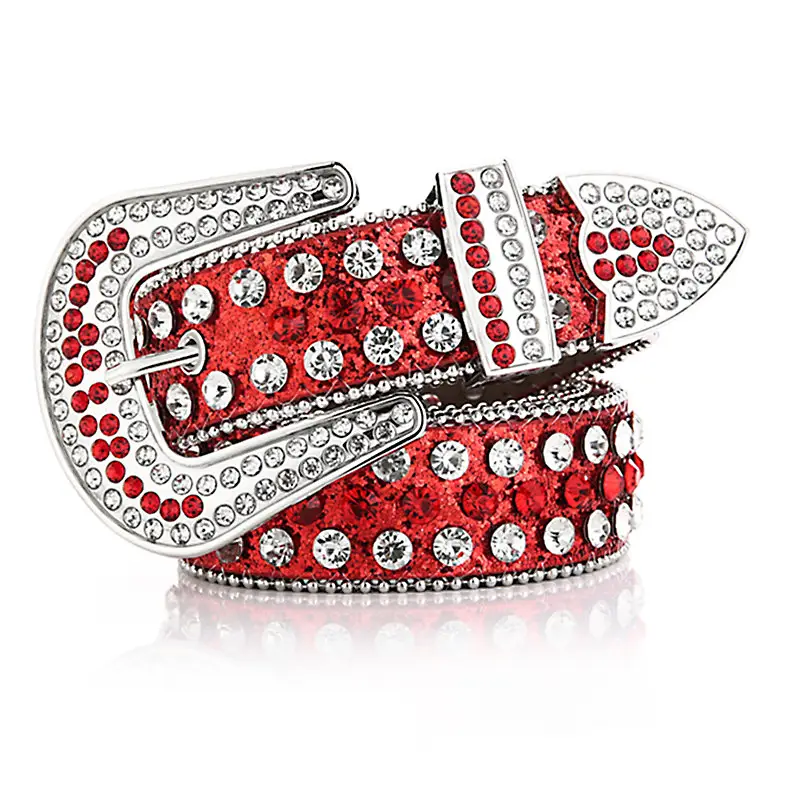 Blue Rhinestone Leather Belt for Women