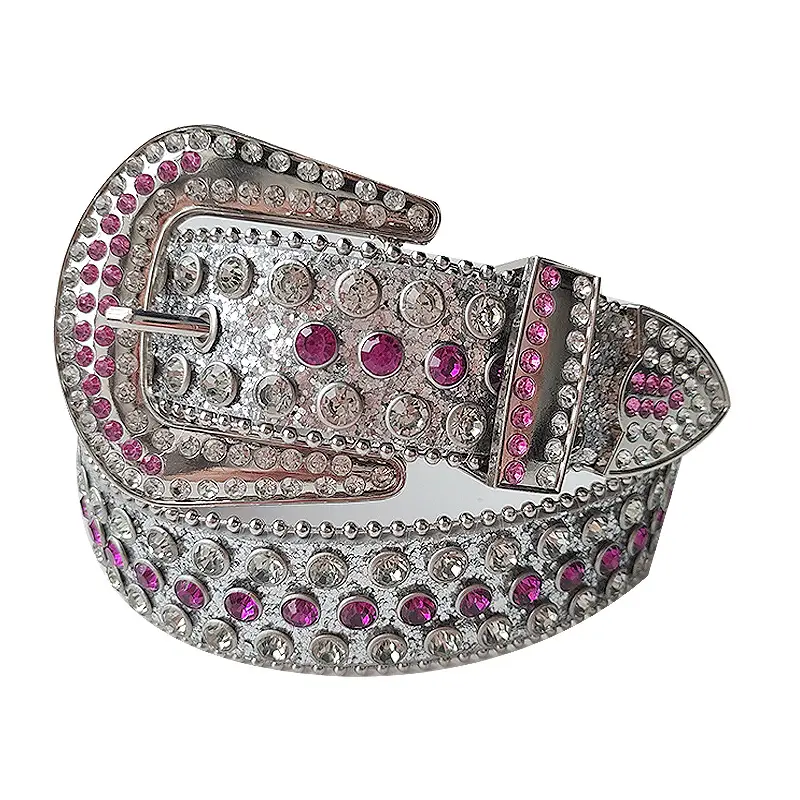 Blue Rhinestone Leather Belt for Women