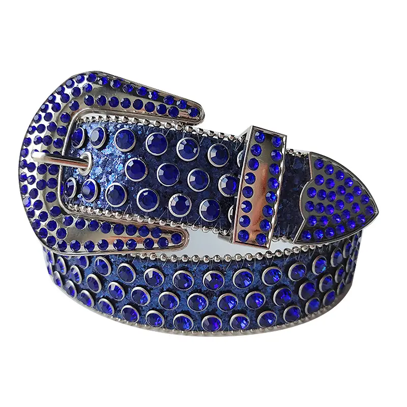 Blue Rhinestone Leather Belt for Women