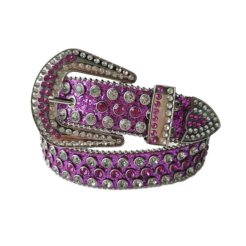 Blue Rhinestone Leather Belt for Women