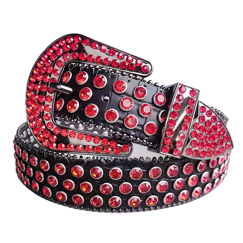 Blue Rhinestone Leather Belt for Women