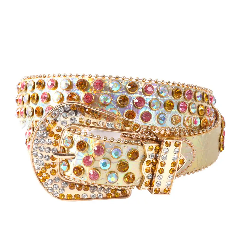 Blue Rhinestone Leather Belt for Women