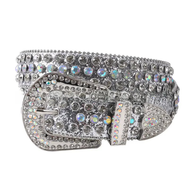 Blue Rhinestone Leather Belt for Women