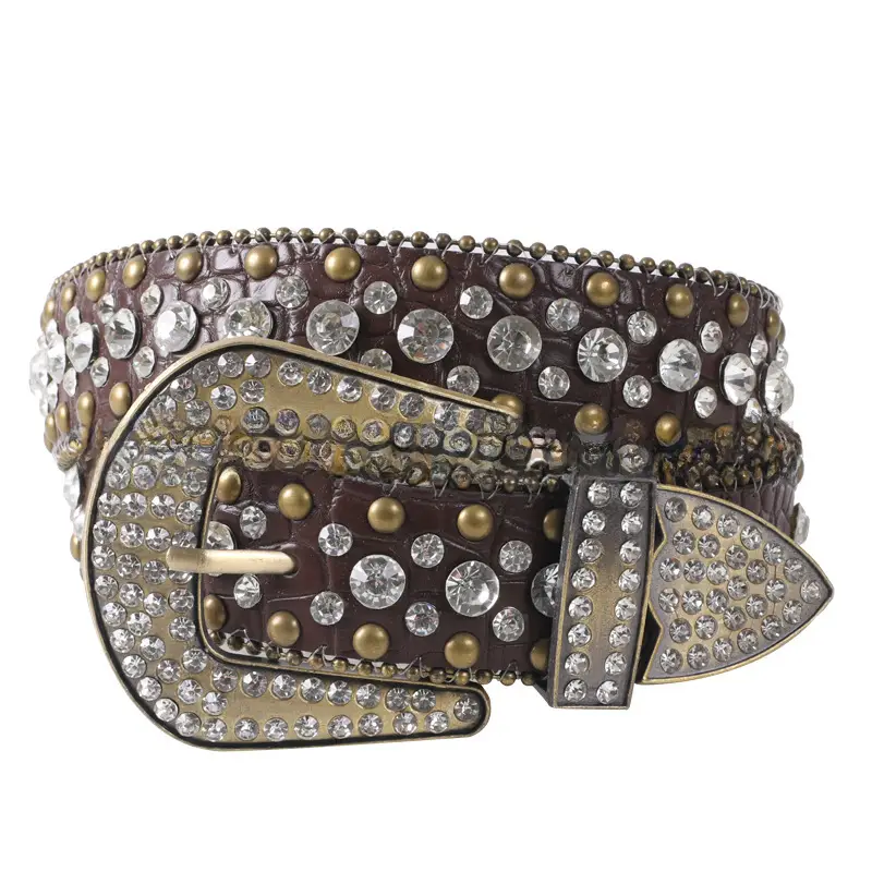 Blue Rhinestone Leather Belt for Women