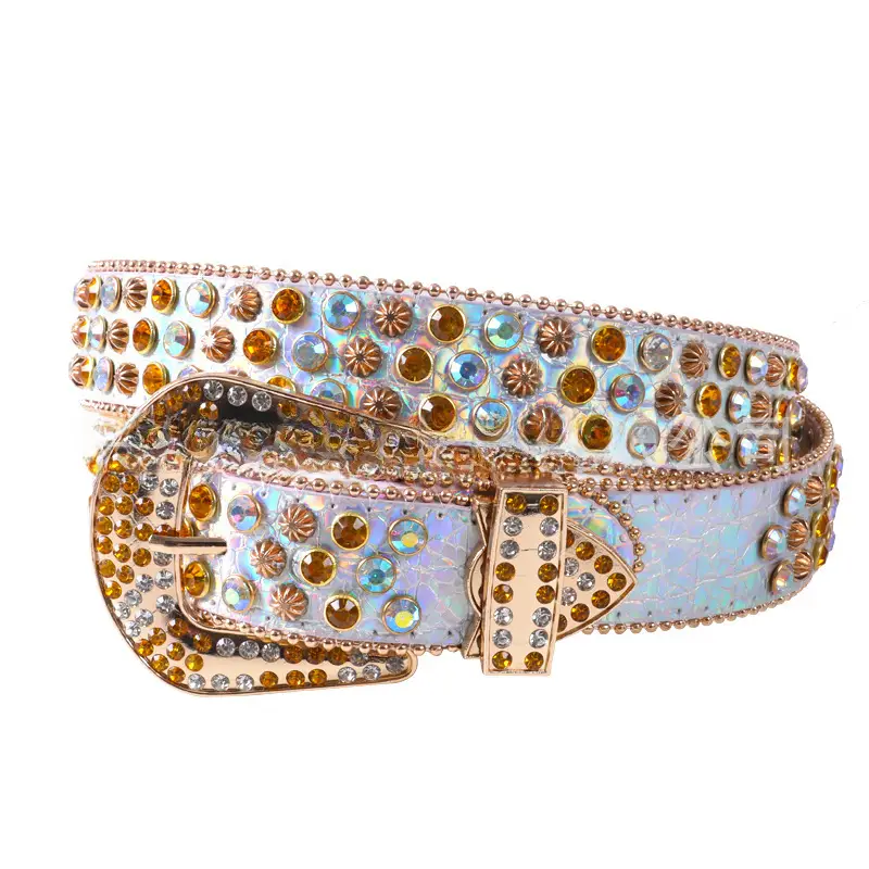 Blue Rhinestone Leather Belt for Women