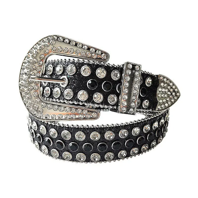Blue Rhinestone Leather Belt for Women