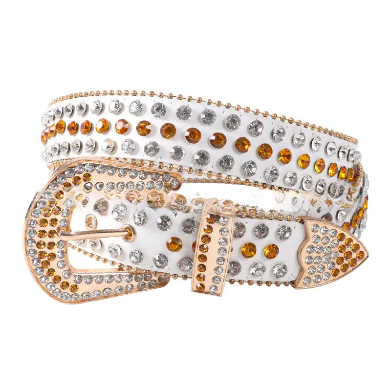 Blue Rhinestone Leather Belt for Women
