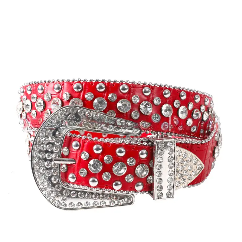 Blue Rhinestone Leather Belt for Women