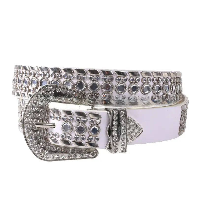 Blue Rhinestone Leather Belt for Women