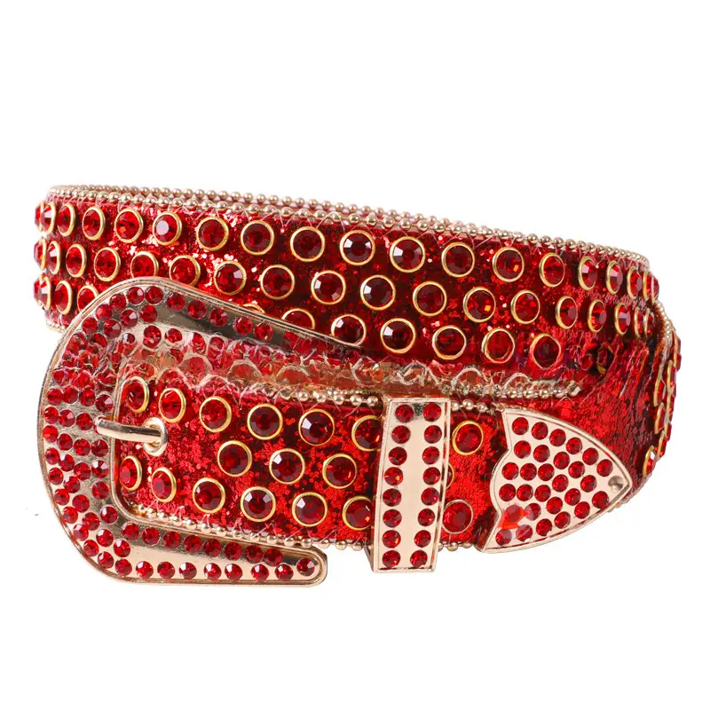 Blue Rhinestone Leather Belt for Women