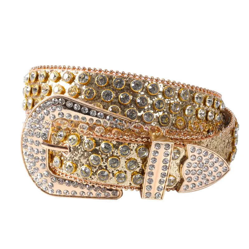 Blue Rhinestone Leather Belt for Women
