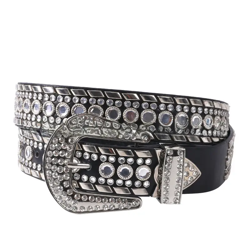 Blue Rhinestone Leather Belt for Women