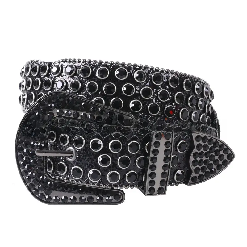 Blue Rhinestone Leather Belt for Women