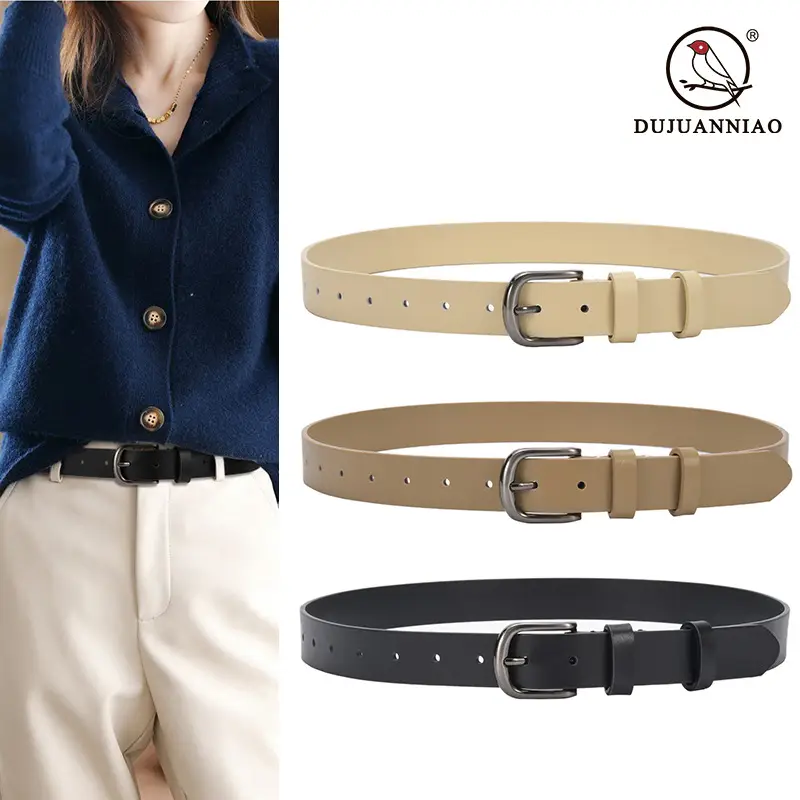 Women's Beige Pin Buckle Belt Genuine Leather - Image 5