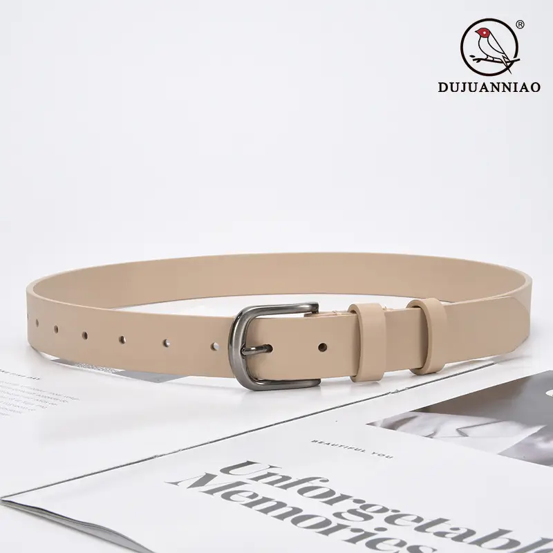 Women's Beige Pin Buckle Belt Genuine Leather - Image 8