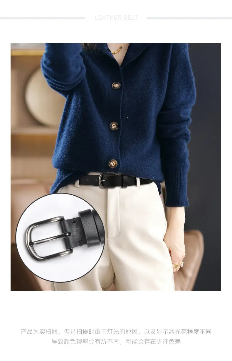 Women's Beige Pin Buckle Belt Genuine Leather β feature 12
