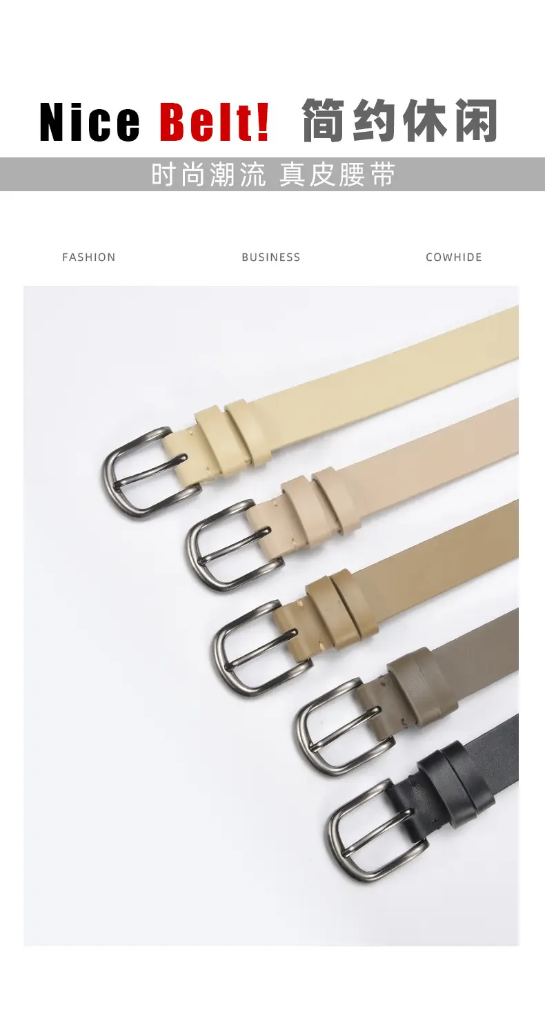 Women's Beige Pin Buckle Belt Genuine Leather β feature 14