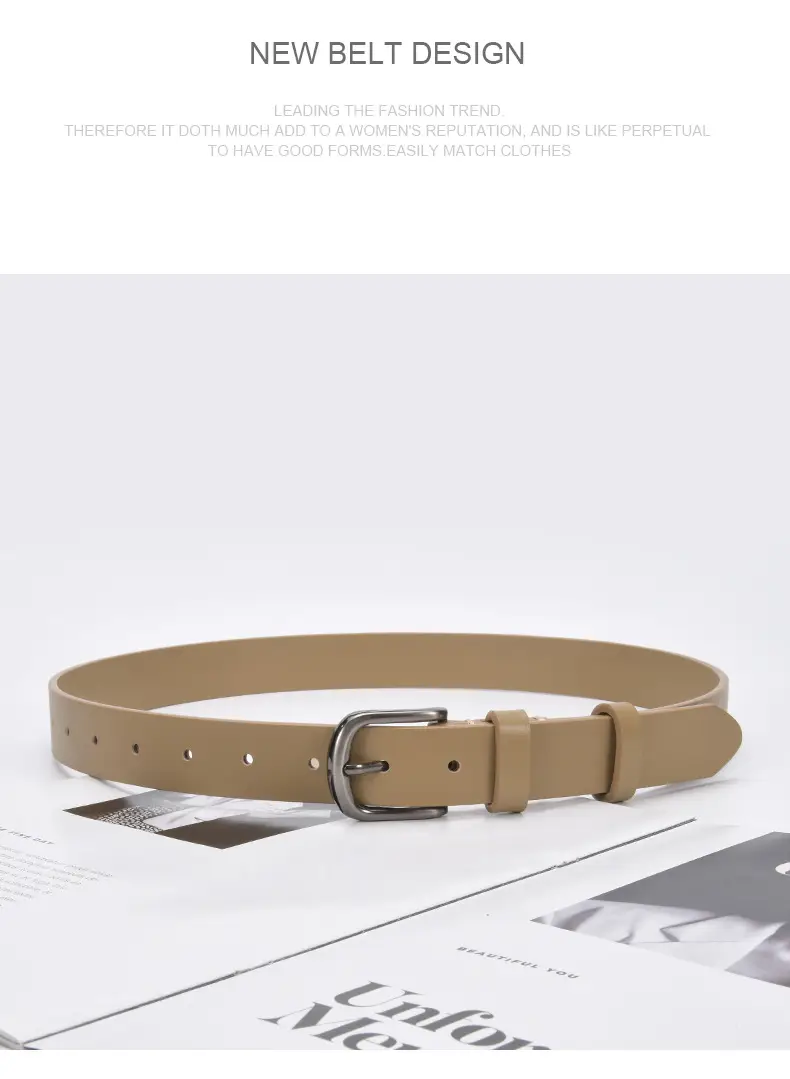 Women's Beige Pin Buckle Belt Genuine Leather β feature 21