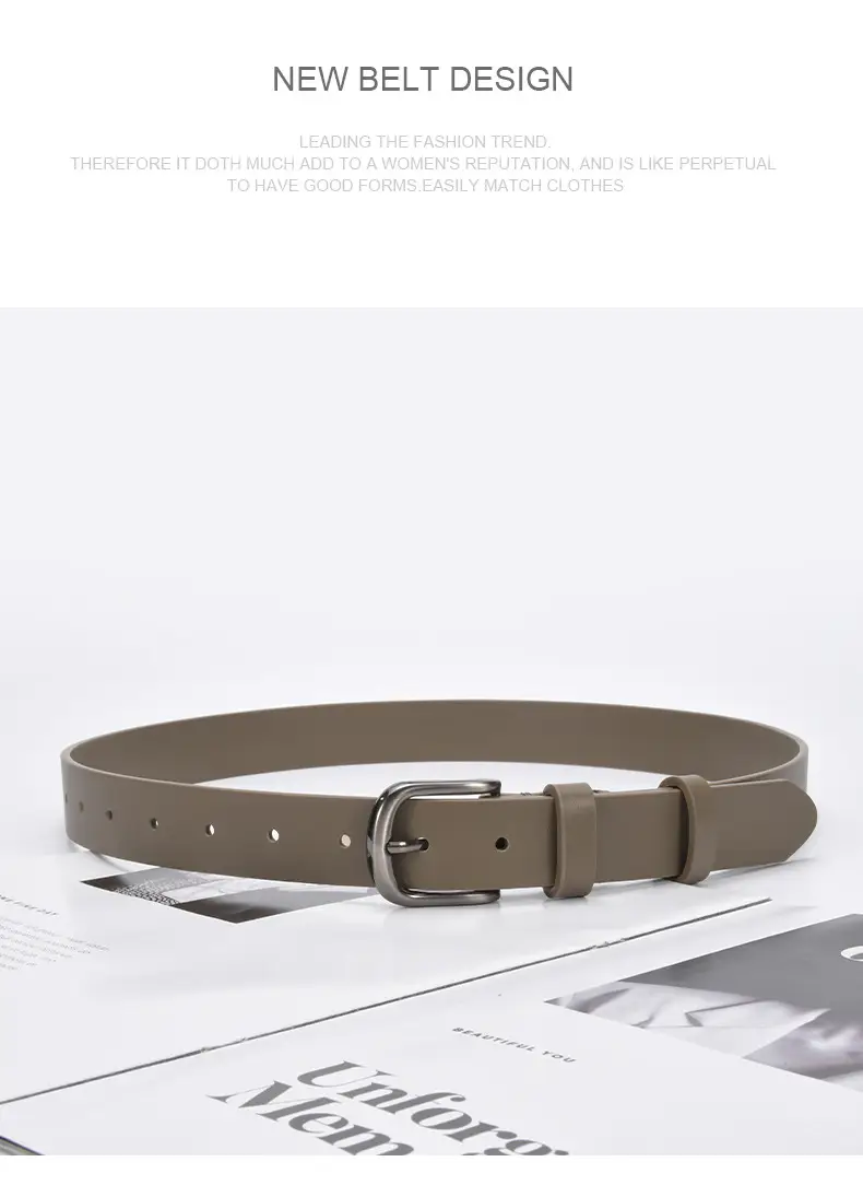 Women's Beige Pin Buckle Belt Genuine Leather β feature 22