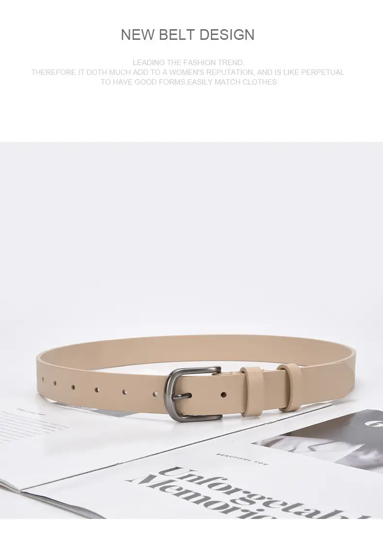 Women's Beige Pin Buckle Belt Genuine Leather β feature 23