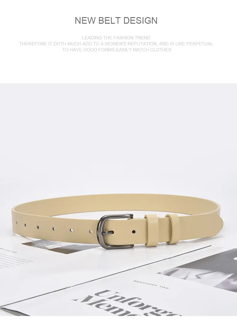 Women's Beige Pin Buckle Belt Genuine Leather β feature 24