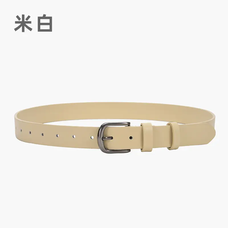 Women's Beige Pin Buckle Belt Genuine Leather - Image 3