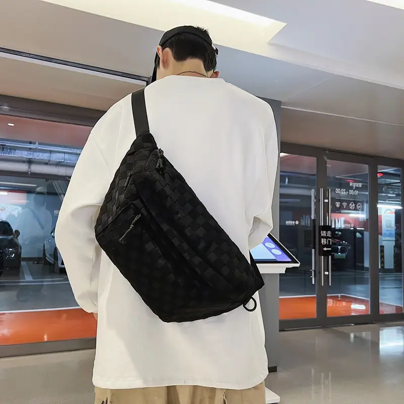 Men Women Large Capacity Checkered Waist Bag - Image 3