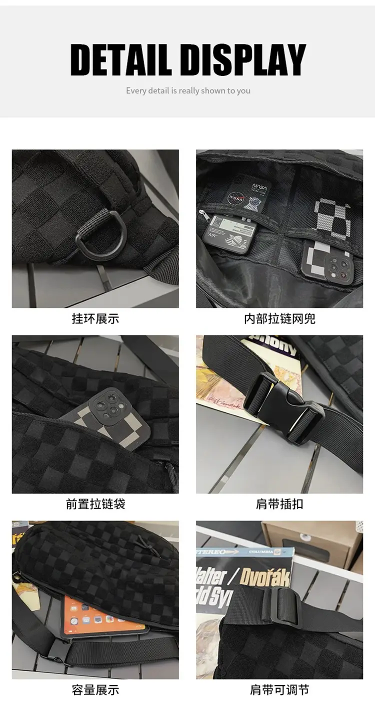 Men Women Large Capacity Checkered Waist Bag — feature 30