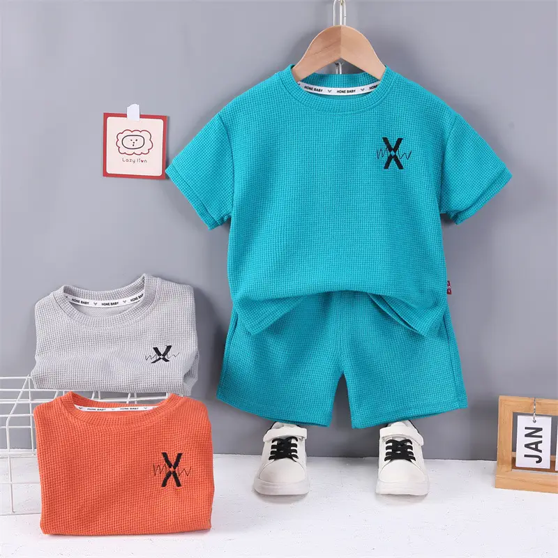2023 New Summer Kids Cotton T-Shirt Set Gray - Image 4