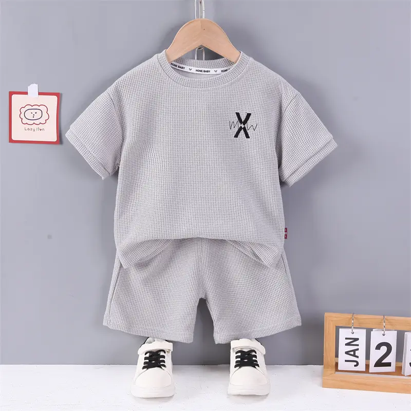 2023 New Summer Kids Cotton T-Shirt Set Gray - Image 3