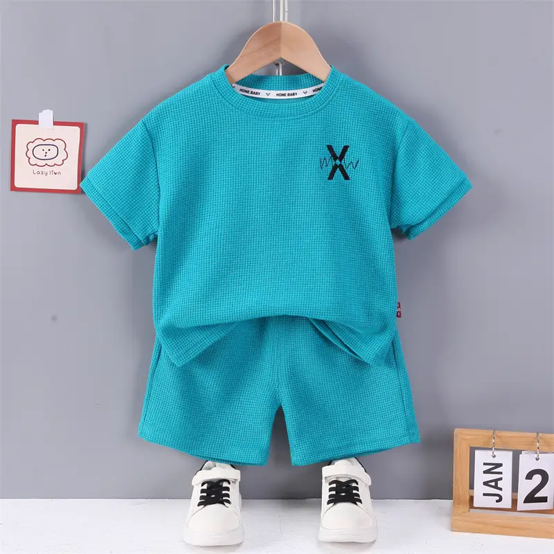 2023 New Summer Kids Cotton T-Shirt Set Gray - Image 2