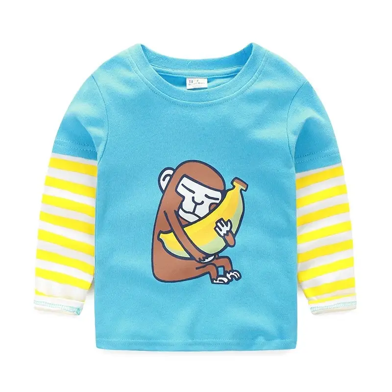 2023 Spring Boys Striped Long Sleeve T-Shirt Yellow White - Image 2