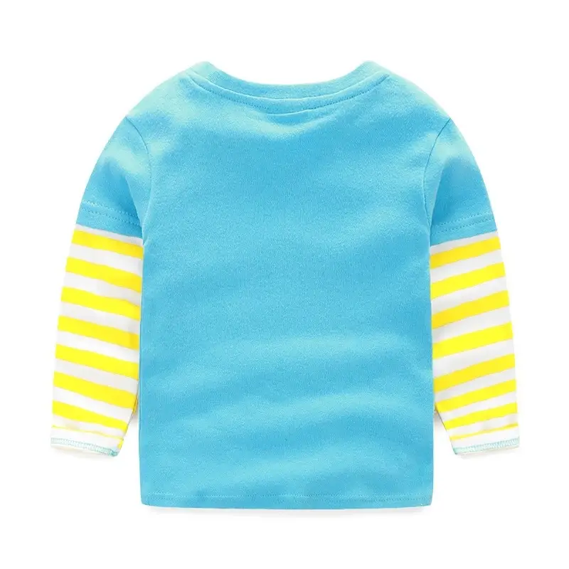 2023 Spring Boys Striped Long Sleeve T-Shirt Yellow White - Image 4