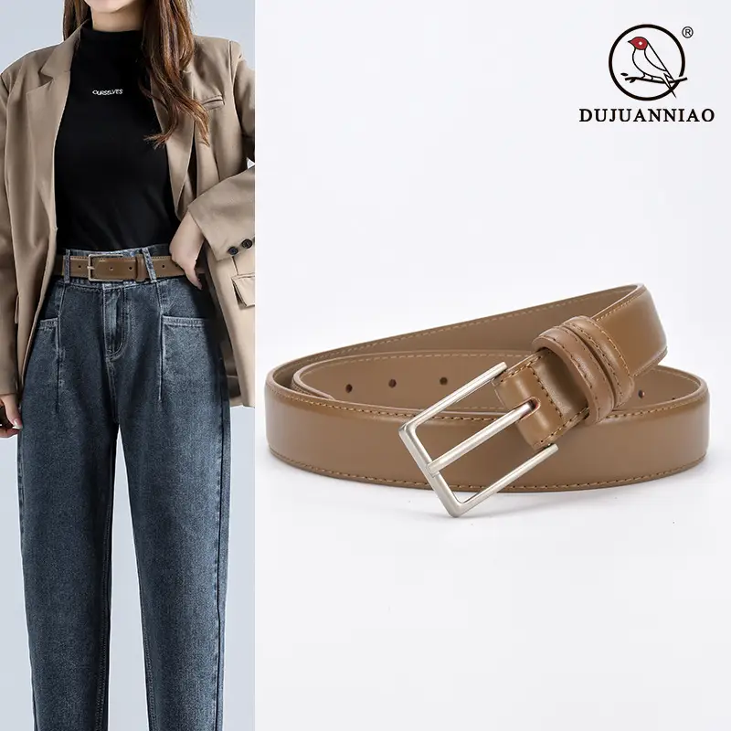 Black Women's Leather Belt with Square Pin Buckle