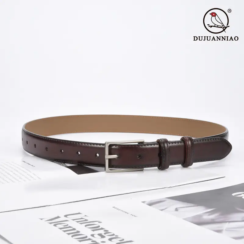 Black Women's Leather Belt with Square Pin Buckle