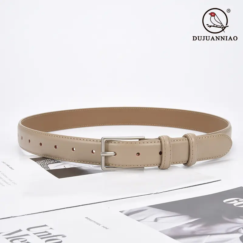 Black Women's Leather Belt with Square Pin Buckle