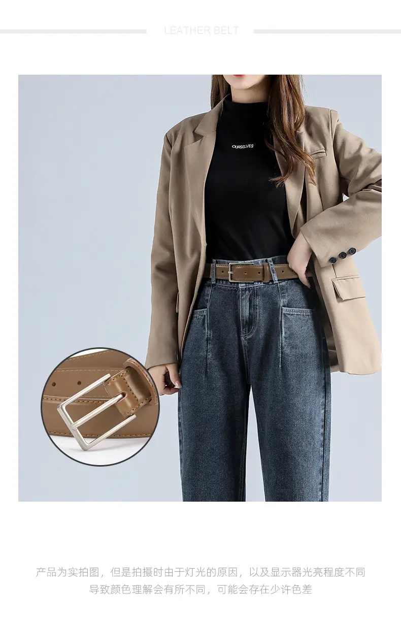 Black Women's Leather Belt with Square Pin Buckle — feature 14