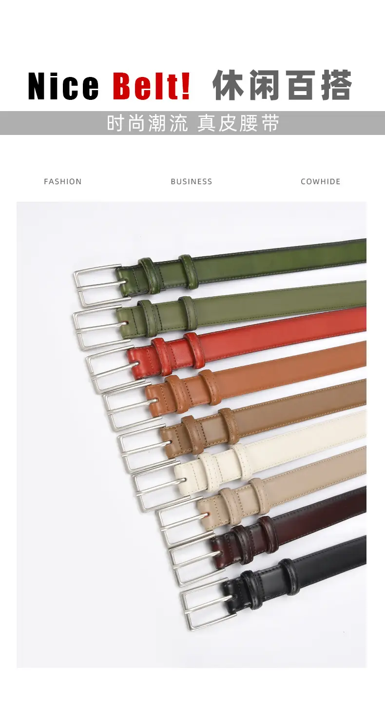 Black Women's Leather Belt with Square Pin Buckle — feature 16