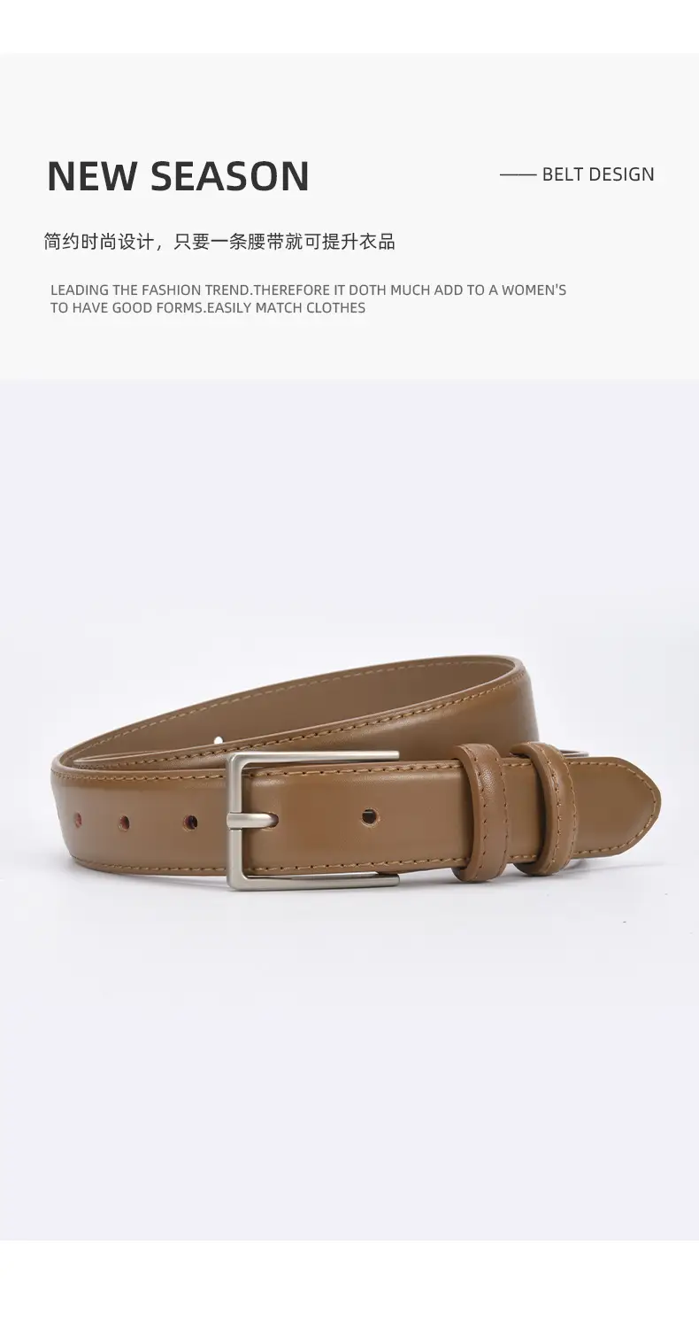 Black Women's Leather Belt with Square Pin Buckle — feature 17
