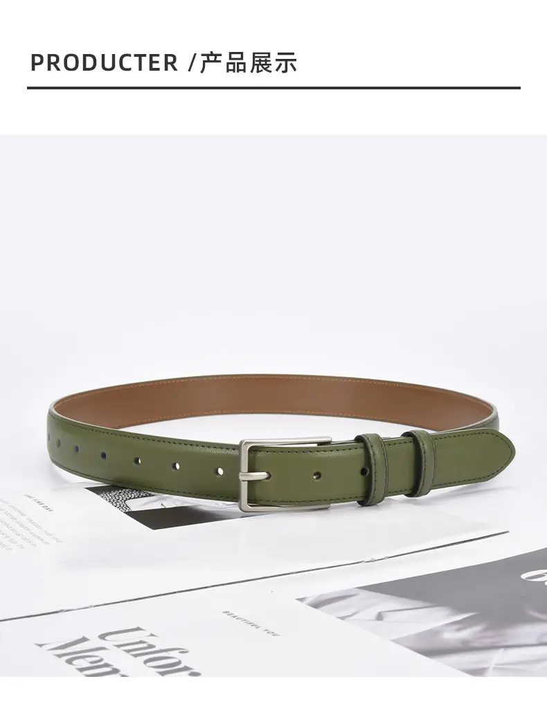 Black Women's Leather Belt with Square Pin Buckle — feature 22