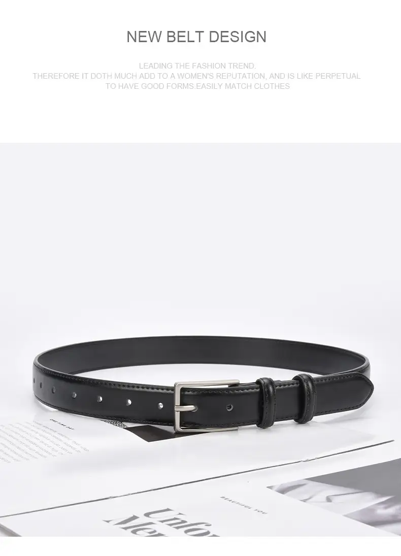 Black Women's Leather Belt with Square Pin Buckle — feature 24