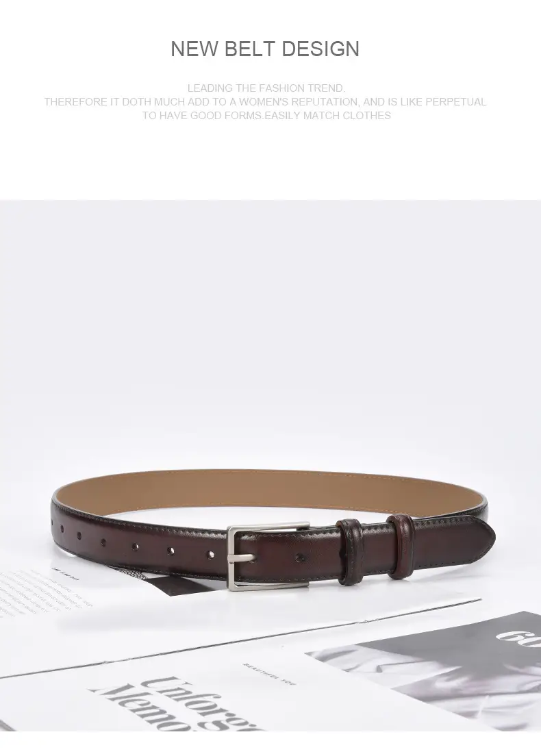 Black Women's Leather Belt with Square Pin Buckle — feature 25