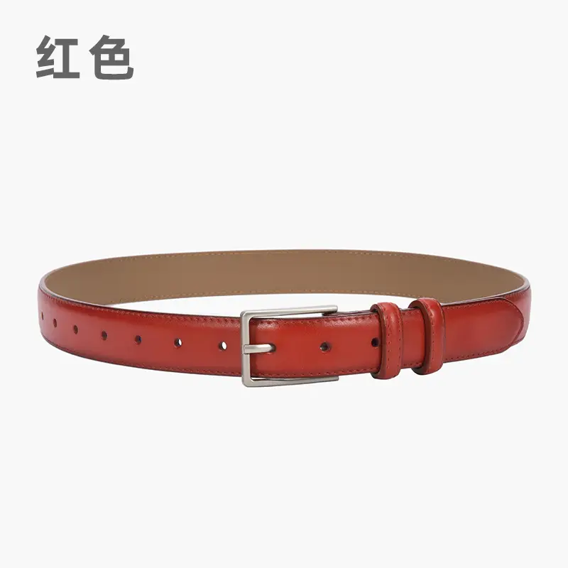 Black Women's Leather Belt with Square Pin Buckle