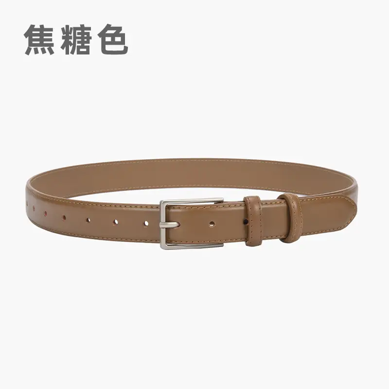 Black Women's Leather Belt with Square Pin Buckle