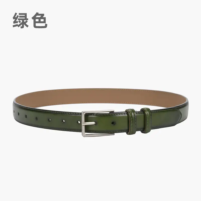 Black Women's Leather Belt with Square Pin Buckle