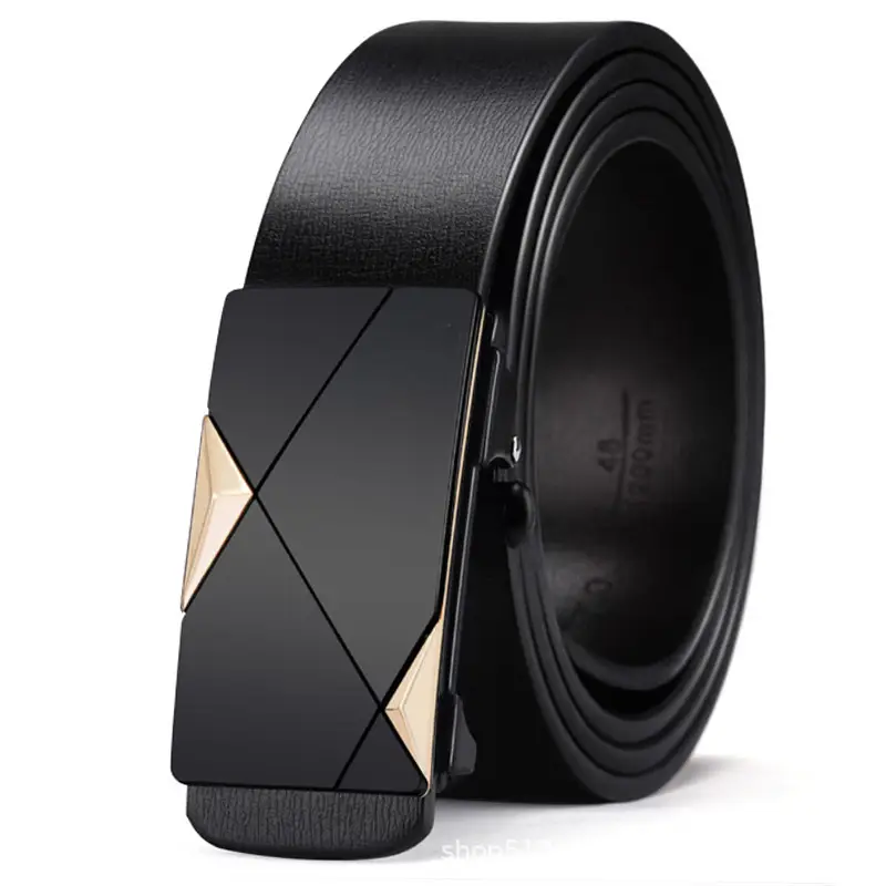 Men's Black Leather Belt with Automatic Buckle